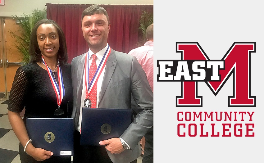 East Mississippi Community College math instructor Marion Smoot, at left, and EMCC Special Assistant to the President Mark Alexander, with their certificates and medallions awarded during graduation from the Mississippi Community College Leadership Academy.