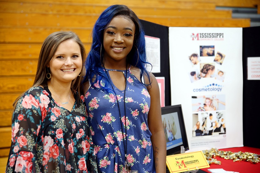 From left, East Mississippi Community College Cosmetology students Jordan Sellers of Louisville and Valencia Buckingham of Aberdeen said they look forward to Wednesdays when full salon services are offered to the public.
