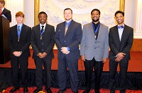 Four students in East Mississippi Community College’s Business and Marketing Management Technology program earned awards in the Entrepreneurship category in a competition held during the DECA ENGAGE Conference in New York City. At center is EMCC District Director of Marketing Communications and Recruitment Dr. Joshua Carroll. The EMCC students are, from left, William Manuel, Brandon Carter, Marcus Black and Nathaniel Craft.