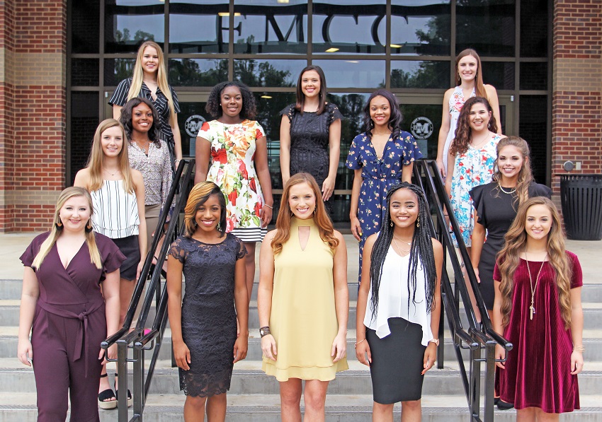 EMCC’s 2018 Homecoming Court will be presented during halftime of the No. 1 ranked Lions’ football game against Holmes Community College on Saturday, Oct. 13. At that time, one member of the court will be named Homecoming Queen. Members of the court, pictured from left are: (First row) Carley Hurst of Caledonia, India Jones of Laurel, Rylee Bowman of Ackerman, Morgan Jones of Columbus and Kathryn Reeves of Morton. (Second row) Abby Bates of West Point and Lauren Walker of Collinsville. (Third row) Leah Jackson of Starkville, Alexandria Jennings of Columbus, Grace Yarbrough of Louisville and Stephanie Kauffman of Macon. (Fourth row) Blair Madison of Columbus, Ellie Yarbrough of Louisville and Melanie Moore of Caledonia.