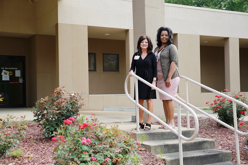 Baptist Memorial Hospital- Golden Triangle Chief Nursing Officer Mary Ellen Sumrall, at left, and East Mississippi Community College Surgical Technology Program Director Janan Rush outside a building owned by Baptist that will house the college’s new program to train surgical technologists.