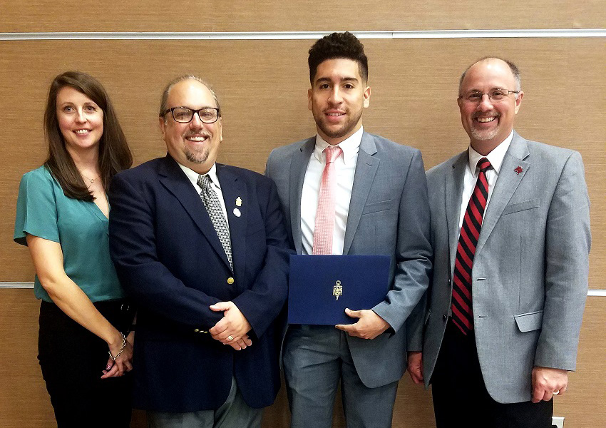 EMCC pre-engineering student Gabriel Riveros, second from right, is among two students named 2018 Tennessee Valley Authority Scholars. Riveros is pictured here at the All Mississippi Community College Academic Team luncheon with Phi Theta Kappa advisors Alison Alexander and Eric Ford, along with EMCC President Dr. Thomas Huebner, far right.