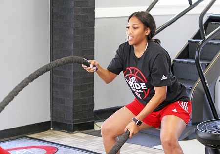 Atallah McKinney works the ropes Tuesday evening during a High-Intensity Interval Training class at the EMCC Wellness Center on the Scooba campus. The class is free to community members enrolled in the Wellness Center. Applications are being accepted for fall memberships, which begin Aug. 13.