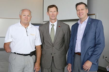 From left, East Mississippi Community College Board of Trustees member Rudy Johnson, EMCC President Dr. Scott Alsobrooks and Appalachian Regional Commission Federal Co-Chair Tim Thomas visit Tuesday, July 16, during a tour of EMCC’s Communiversity.