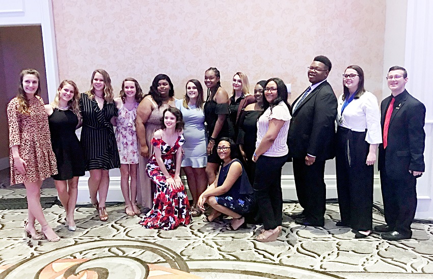Students in the Phi Theta Kappa Eta Upsilon chapter on East Mississippi Community College’s Scooba campus and the Beta Iota Zeta chapter on the Golden Triangle campus attend the Mississippi/Louisiana Region Awards Gala 2019 at Mississippi State University. 