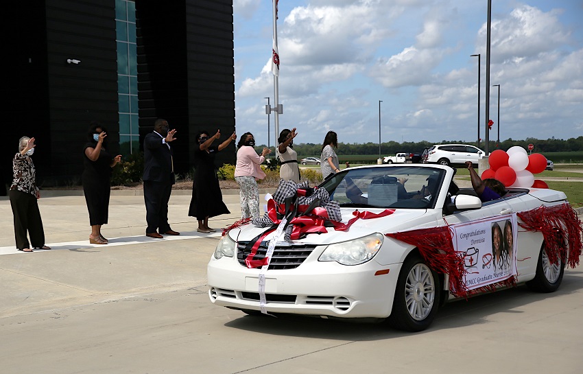 East Mississippi Community College’s Division of Nursing and Allied Health conducted a drive-through pinning ceremony Saturday, July 25, at 10 a.m. at The Communiversity at EMCC for students enrolled in the Practical Nursing, Surgical Technology and Paramedic programs.