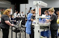 Students in East Mississippi Community College’s Division of Nursing and Allied Health programs participate in a large-scale emergency medical simulation in the Lyceum Auditorium on the college’s Golden Triangle campus in early March, prior to social distancing  efforts in the state to slow the spread of the coronavirus.