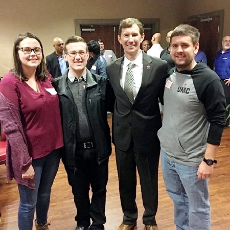 East Mississippi Community College President Dr. Scott Alsobrooks, second from right, has been named a Paragon Award recipient by the Phi Theta Kappa Honor Society. He is pictured here in early 2019, from left, with then PTK Eta Upsilon chapter President Jordan White, then PTK President Eta Upsilon chapter Vice President Nathanail Shelton and EMCC Wesley Foundation Director Zac Cox. White has since graduated from EMCC and Shelton is the current president of the Eta Upsilon chapter of PTK on EMCC’s Scooba campus.