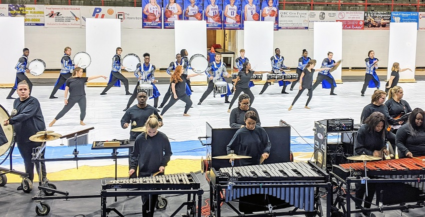Members of East Mississippi Community College’s new Winter Percussion group perform during their first competition Feb. 8 at Neshoba Central High School. The group is gearing up for another competition Feb. 22 in Pearl and the Mississippi Indoor Association state competition March 27 in Jackson.