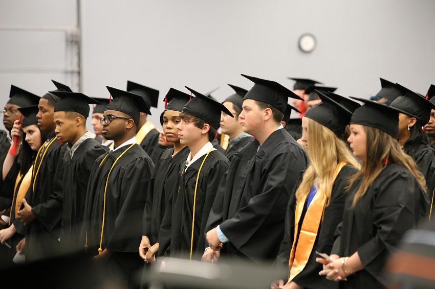 East Mississippi Community College will host a virtual commencement ceremony May 20, while the Golden Triangle Early College High School will conduct a drive-through graduation ceremony at the Communiversity on May 16. This file photo was taken last year during EMCC’s graduation ceremony on the Golden Triangle campus.