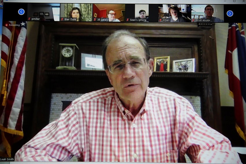 Mississippi Lt. Gov. Delbert Hosemann speaks with Golden Triangle Early College High School students during a discussion via Zoom, an online video conferencing app. GTECHS is located on EMCC’s Mayhew campus.