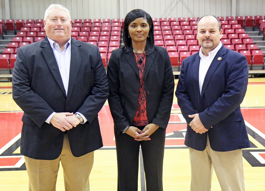 From left, East Mississippi Community College employees Tony Montgomery, Sharon Thompson and Marcus Wood are assuming new administrative duties at the college. 