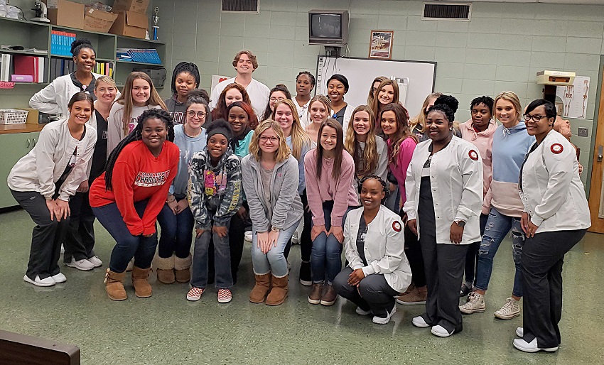 Students enrolled in East Mississippi Community College’s Associate Degree Nursing program visited Choctaw County High School where they talked to Allied Health students about the college’s nursing program.