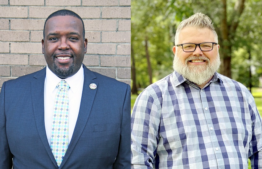 Pictured are East Mississippi Community College Vice President of Instruction Dr. James Rush, at left, and Scott Baine, an EMCC art and design instructor who will assume the role of faculty development/instructional design coordinator on Aug. 2, 2021. Baine will oversee development of the EMCC Center for Teaching and Learning under the guidance of Rush.