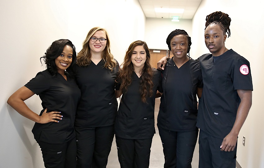 Class of 2021 graduates of East Mississippi Community College’s Surgical Technology program are, from left, Bethany Price, Bailey Vandenbranden, Kala Gibson, Dwana Nash and Dantevius Harris. Not pictured is graduate Diana Richardson.