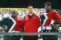 East Mississippi Community College Mighty Lion Band Drumline students Jerremy Moore, at left, and Davin Davis, at right, are believed to be the first two Mississippi students to be invited to complete individually in the Percussive Arts Society International Convention in Indianapolis, Ind. They are being accompanied by EMCC Assistant Director of Bands Benjamin Neal, at center. 