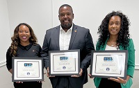 From left, East Mississippi Community College Chief Financial Officer Tammie Holmes, Vice President of Instruction Dr. James Rush and Scooba campus Mathematics and Science Division Chairperson Marion Smoot completed the Community College Policy Fellows Program, a one-year leadership development initiative focusing on public policy and advocacy for Mississippi community colleges. 