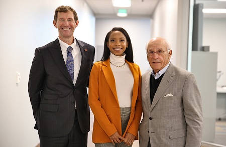 From left, East Mississippi Community College President Dr. Scott Alsobrooks, Mississippi Coding Academies interim instructor Jessika Hayes and Mississippi Coding Academies Chairman Mike Forster at The Communiversity, where the Mississippi Coding Academies is now offering classes. 