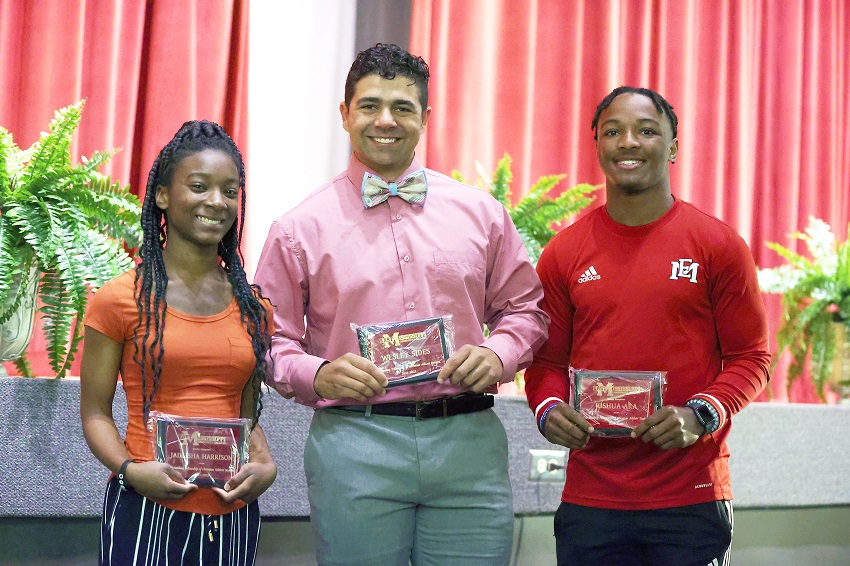 East Mississippi Community College’s annual Awards Day ceremony on the Scooba campus took place April 27. The Outstanding Fellowship of Christian Athletes Students are, from left, Jadaisha Harrison, Wesley Sides and Joshua Aka.