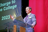 East Mississippi Community College President Dr. Scott Alsobrooks addresses faculty and staff during the college’s annual Convocation that took place on the Scooba campus. 