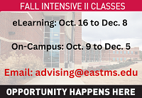 Looking to pick up additional courses online? Registration is under way at East Mississippi Community College for the Fall eLearning Intensive II term, with classes beginning Oct. 16 and running through Dec. 8.