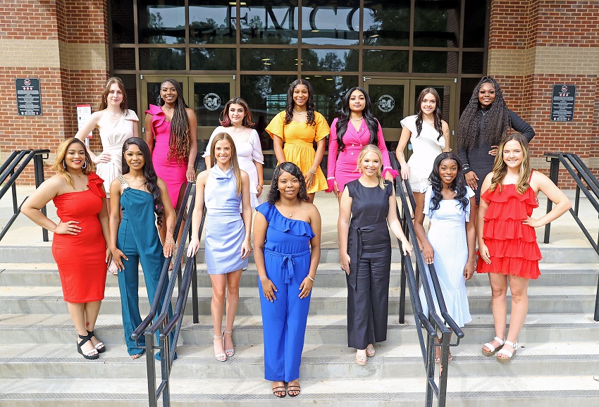 Members of East Mississippi Community College’s 2023 Homecoming Court are, front row, from left, Madison McCarter, Amiya Goodwin, Mary Lee Williams, Shaniyah Calhoun, Holland Hickman, Kylie Brown and Anna Jade Hamby. In the back row from left, are Kenna Turner, Kristian Weatherby, Nadyn Samara, Lydia Williams, Ajaylah Thornton, Naveah Coppieters and Za'hayia Thompson.