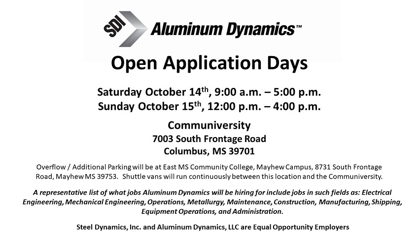 A major hiring event in the Columbus and Starkville, MS region is set for October 14 & 15, 2023.