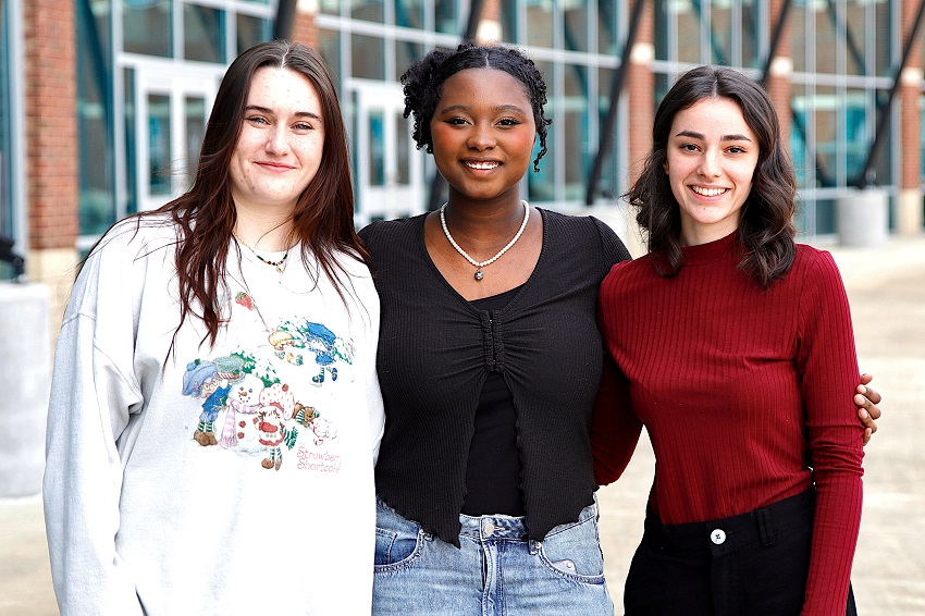 From left, East Mississippi Community College students Madison Sherrill, Breelyn Smith and Haidi Salihaj earned awards in the 2024 Mississippi Community/Junior College Art Instructors Association’s Student Art Exhibition and Competition.