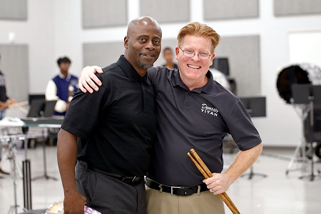 Terry Sanders, at left, and Jeff Ausdemore, both of whom are renowned percussionists, conducted a band clinic March 25 for middle and high school students that was sponsored by East Mississippi Community College and New Hope High School.