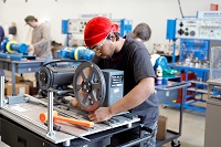 East Mississippi Community College was awarded a grant by the U.S. Department of Labor to support some advanced manufacturing programs at The Communiversity. Here students enrolled in the Industrial Maintenance program take part in a lab assignment. 