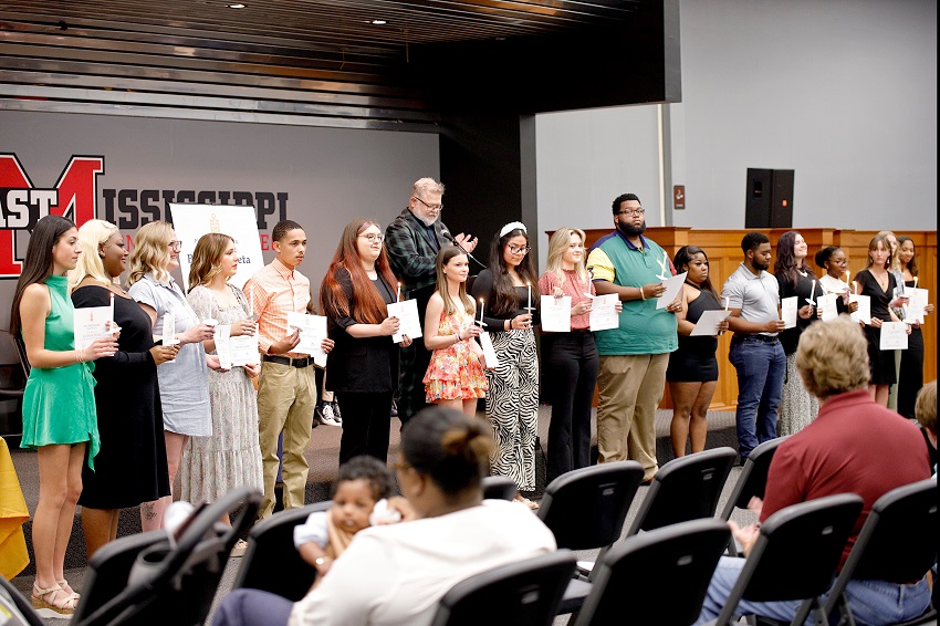 An induction ceremony for incoming members of the Beta Iota Zeta chapter of the Phi Theta Kappa Honor Society took place the evening of March 26 in the Lyceum Auditorium on East Mississippi Community College’s Golden Triangle campus.