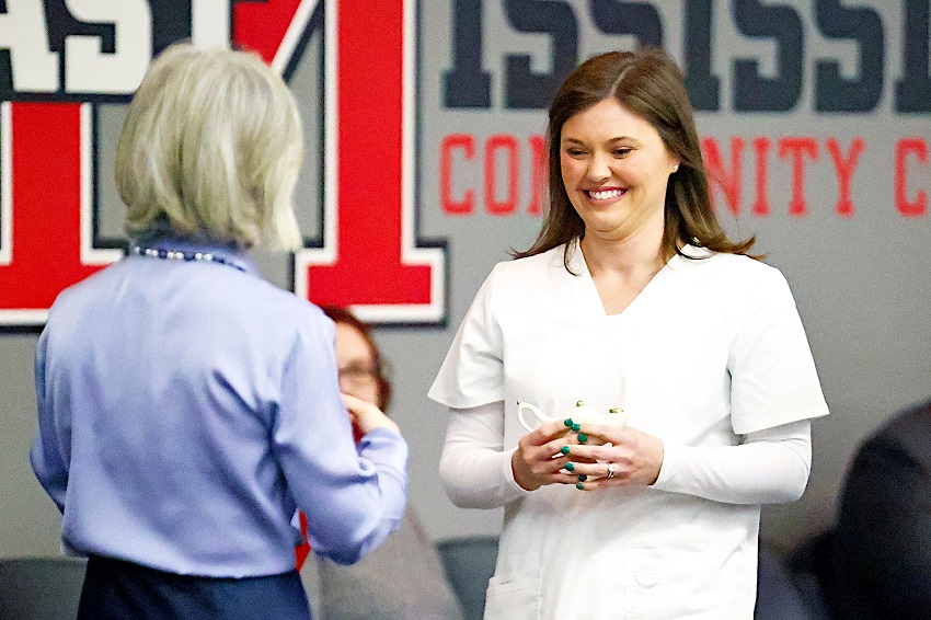 East Mississippi Community College Associate Degree Nursing graduate Abby Ables is pictured here during a Dec. 7, 2023 pinning and graduation ceremony on the college’s Golden Triangle campus. Ables was recently recognized for her efforts in helping pull two men from a burning SUV on April 23 following a head-on collision on Highway 50. 