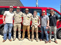 From left, East Mississippi Community College Welding & Fabrication Technology students Wyatt Enger, Jacob Willow, Chandler Little and Jack Smith each earned gold in the Mississippi SkillsUSA State Championships and will compete to the national championships. They are pictured here with EMCC Welding instructors Cliff Sanders, second from right, and Levi Linton, at far right. 