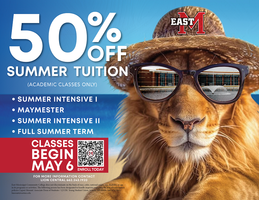 In-state students enrolled in for-credit academic courses at EMCC will pay half the normal tuition cost for the 2024 Maymester, Full Summer, Summer Intensive I and Summer Intensive II terms.