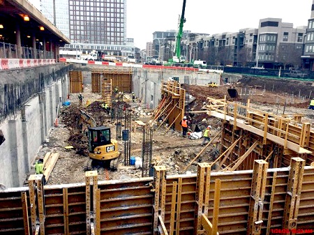 Gregory Construction crews work on dozens of large-scale projects each year, such as this past project in Nashville, Tennessee to cast an in-place foundation and building electrical substation, with an elevated parking structure. 