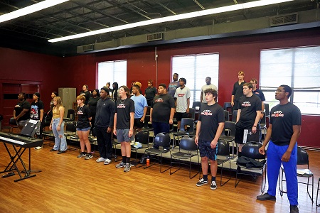 EMCC’s Singing Pride Choir is located on the college’s Scooba campus. Some members of the choir are pictured here during a rehearsal. The choir grew from six students this past summer to 81 students by September.