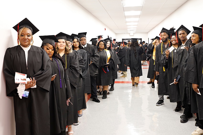 East Mississippi Community College graduates line up prior to a Dec. 12 commencement ceremony that took place on the college’s Golden Triangle campus. Graduates from all EMCC campuses took part in the graduation ceremony.