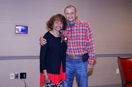 Linda Jackson, at left, is the recipient of EMCC’s 2025 Distinguished Service Award. She is pictured here with her husband, Charles, at an Oct. 11 Homecoming Alumni Reception & Awards reception in which she was honored for her 35 years of service on EMCC’s Board of Trustees.