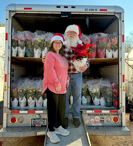 Each Christmas, Tony Dill, at right, and his wife, Felicia, hand-deliver poinsettias to all residents of nine nursing homes and long-term care facilities.
