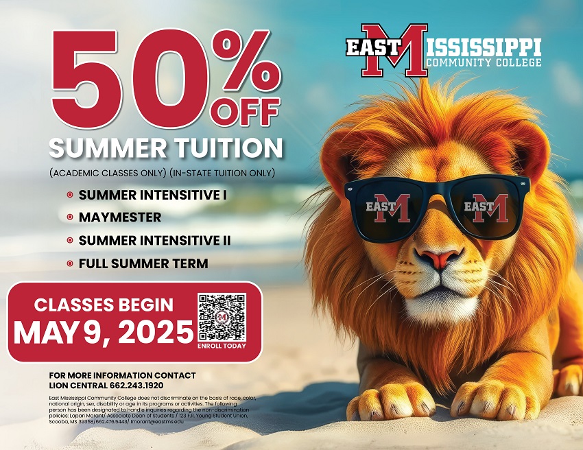 East Mississippi Community College will offer a summer tuition break for the third year in a row, with additional cost savings for students who reside in student housing on the college’s Scooba campus.