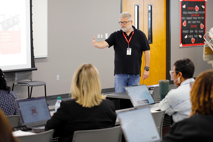 East Mississippi Community College Center for Teaching and Learning Director Scott Baine conducted a May 13, 2026, training session for Division of Nursing and Health Sciences faculty and staff that best practices for removing digital accessibility barriers for students, among other things.