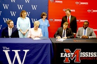 EMCC graduates who earn an Associate of Applied Science degree in specified career-technical fields will be able to transfer approved credits toward a Bachelor of Applied Science at The W, thanks to a memorandum of agreement signed by W President Nora Miller and EMCC President Scott Alsobrooks.